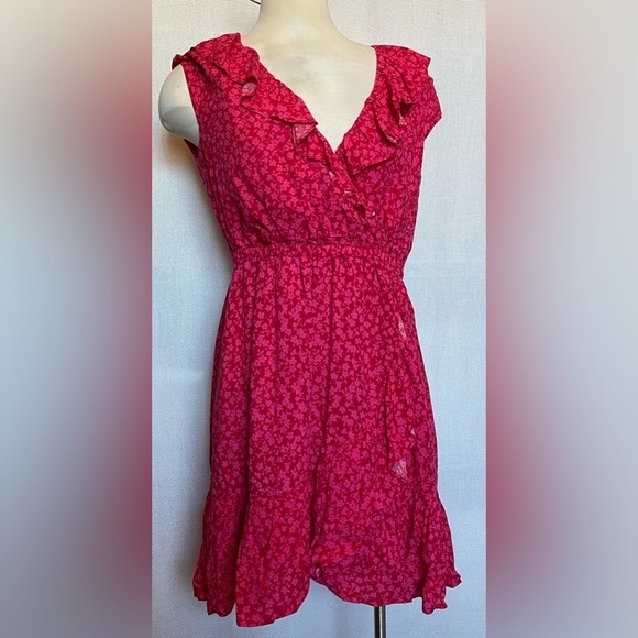Reimagined by J Crew red dress with pink floral - Picture 2 of 9